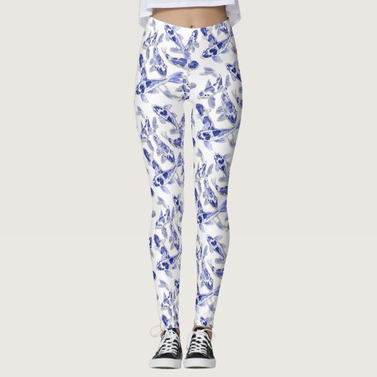 Leggings Poisson bleu et blanc Koi (Devant)