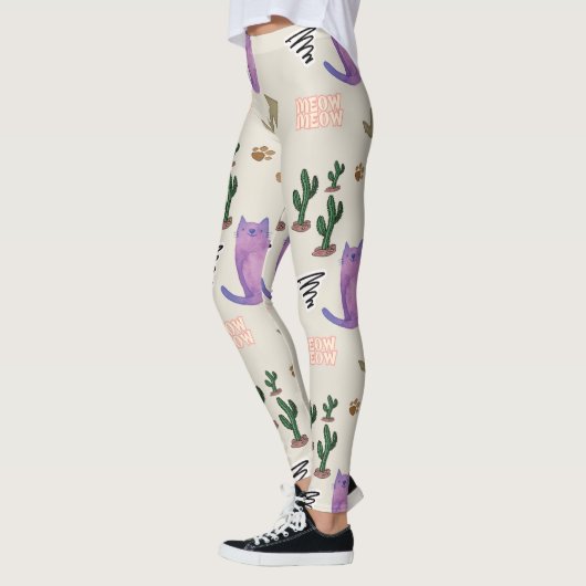 Leggings Poisson Chat Pâtes de cactus Légendes Meow (Gauche)