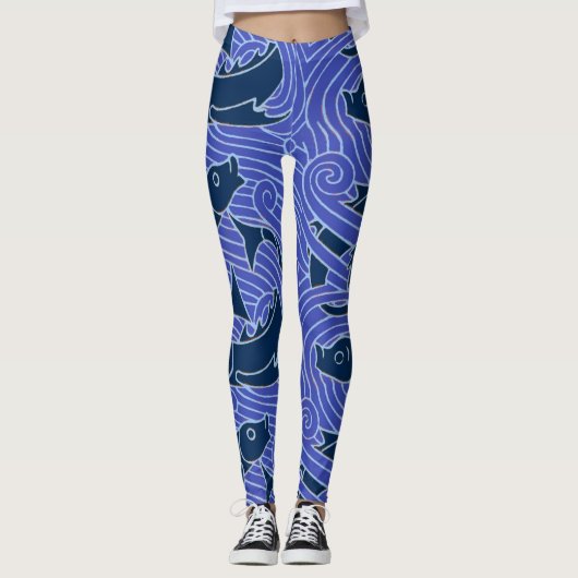 Leggings Poisson Gras Baignade Océan Bleu Pêche (Devant)