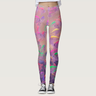 Leggings Poisson-néon jaune rose violet psychédélique fémin