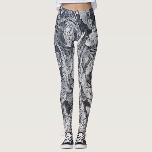 Leggings Poisson noir et blanc Koi (Devant)