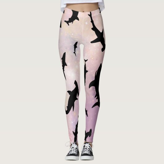 Leggings Poisson rose sur galaxie dégradée Espace (Devant)
