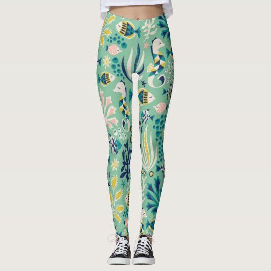 Leggings Poisson sous-marin vert (Devant)