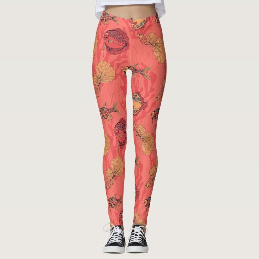 Leggings Poissons sur corail vivant arrière - plan (Devant)