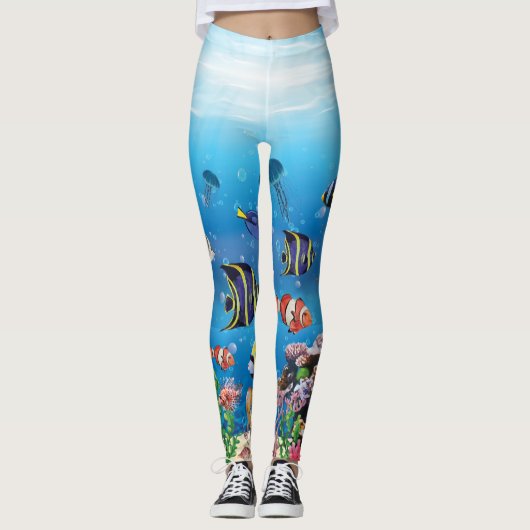 Leggings Poissons tropicaux nageant Fond (Devant)