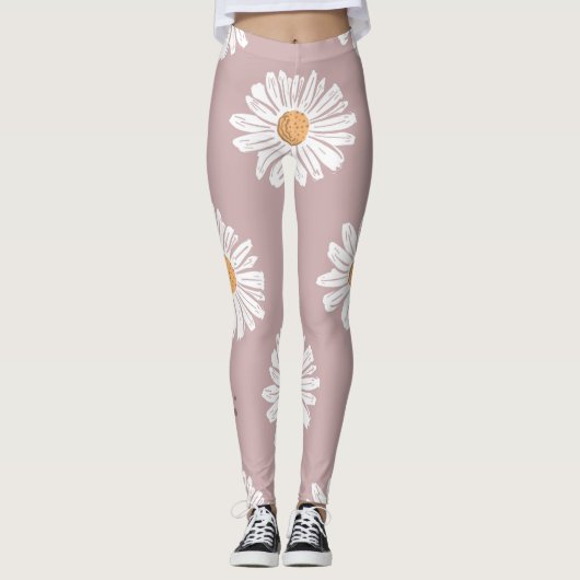 Leggings Poitrine rose : Motif à répétition florale. (Devant)