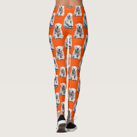 Leggings Polar Bear Pattern Design On Orange (Dos)