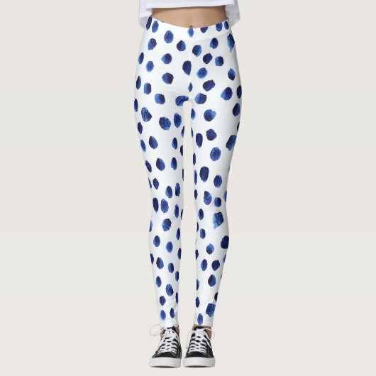 Leggings Polka Bleue : Aquarelle Point sans joint. (Devant)