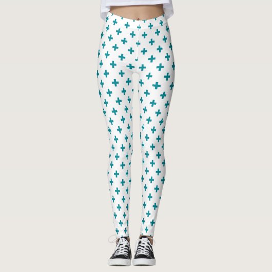 Leggings Polka turquoise croise sur blanc (Devant)