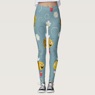 Leggings Pollinant Les Abeilles, Flower Garden Scene.