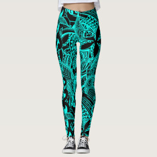 Leggings Polynésie Turquoise - Décors tribaux Turquoises