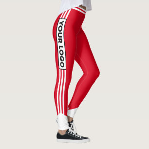 Leggings Pom-pom girl Red White Stripe Team Logo Sports