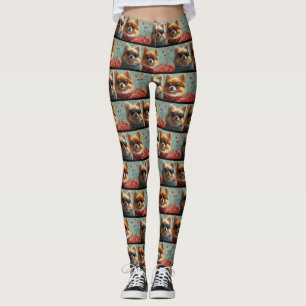 Leggings Pomeranian aux roses du cœur pour la Saint-Valenti