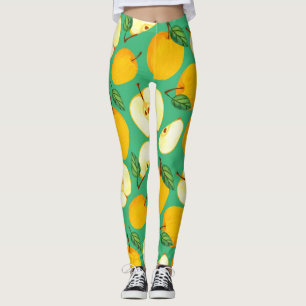 Leggings Pomme jaune : Motif d'aquarelle juteux.