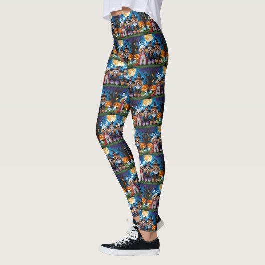 Leggings Poodle Chiens Citrouille Halloween drôle (Gauche)