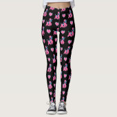 Leggings Poodles et Coeurs roses et bleus sur Noir (Devant)