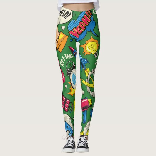 Leggings Pop Art : Comic coloré sans joint (Devant)