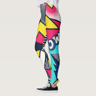 Leggings Pop art pow ! Pattern à Magenta, Blue et Black