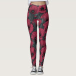 Leggings Poppies à Viva Magenta<br><div class="desc">Motif vectoriel fait de pavots dessinés à la main.</div>