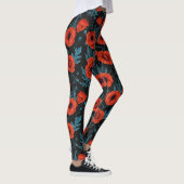 Leggings Poppies, rouge et bleu sur noir (Droite)
