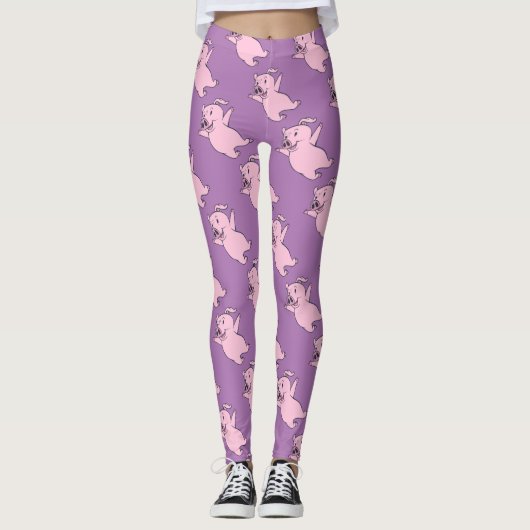 Leggings Porc rose heureux sautant Thunder_Cove (Devant)