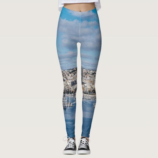 Leggings Port de Sliema avec bâtiments et bateaux modernes (Devant)