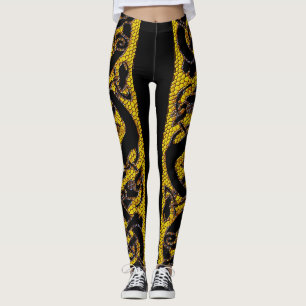 Leggings Porte à noeud celtique doré sur noir