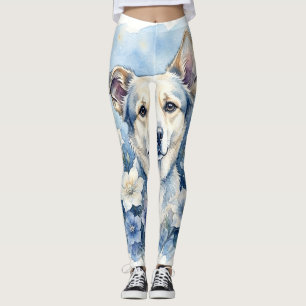 Leggings Portrait de chien floral botanique à l'aquarelle