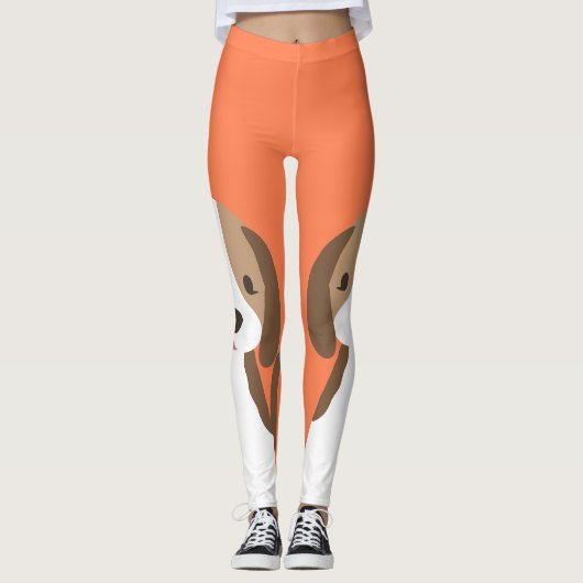 Leggings Portrait de chien marron et blanc mignon (Devant)