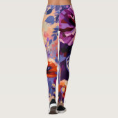 Leggings Portrait de Femme Abstraite & Fleurs (Dos)