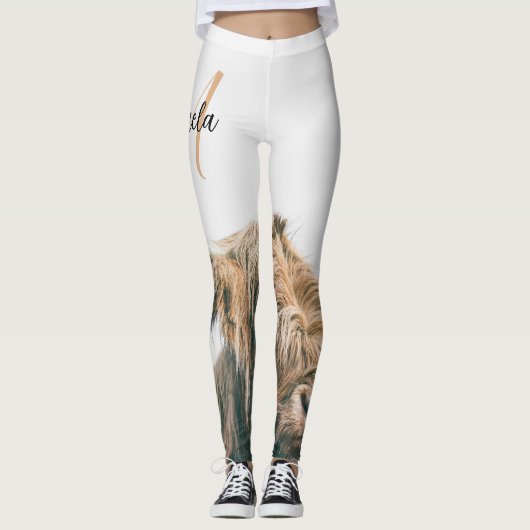 Leggings Portrait de vache Highland nom personnalisé monogr (Devant)