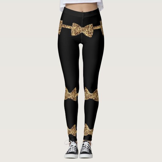 Leggings Posh Girls - Black & Gold Bow Cravate (Devant)