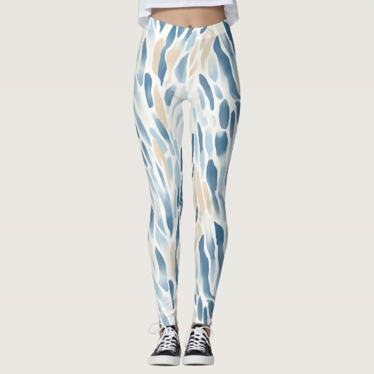 Leggings Poster de animal Abstrait de crème bleue (Devant)