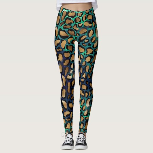 Leggings Poster de animal bleu et Turquoise (Devant)
