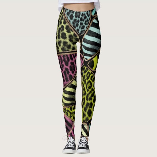Leggings Poster de animal coloré - Leopard et Zebra (Devant)