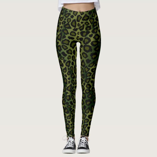 Leggings Poster de animal de léopard vert (Devant)
