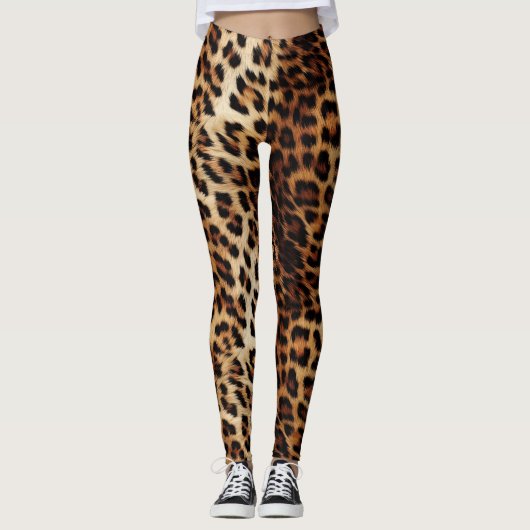 Leggings Poster de animal Leopard à crème Brown (Devant)