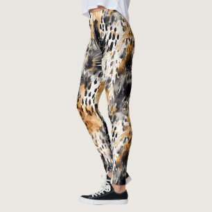 Leggings Poster de animal léopard à crème noire sauvage
