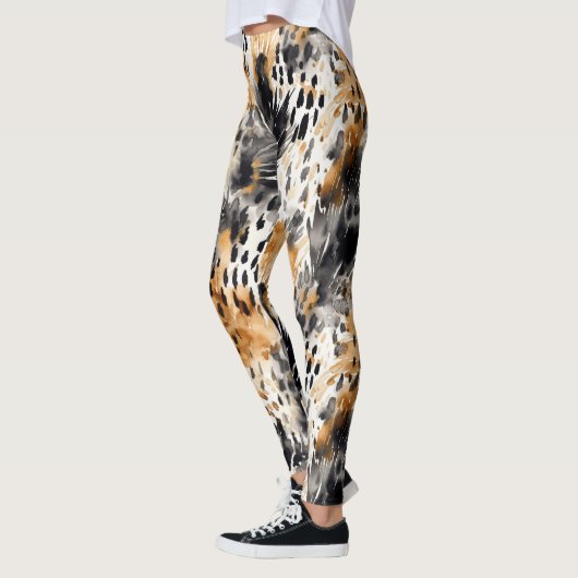 Leggings Poster de animal léopard à crème noire sauvage (Gauche)