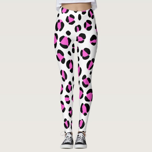 Leggings Poster de animal léopard blanc rose (Devant)