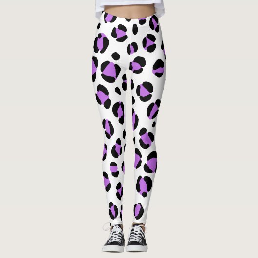 Leggings Poster de animal Léopard blanc violet (Devant)