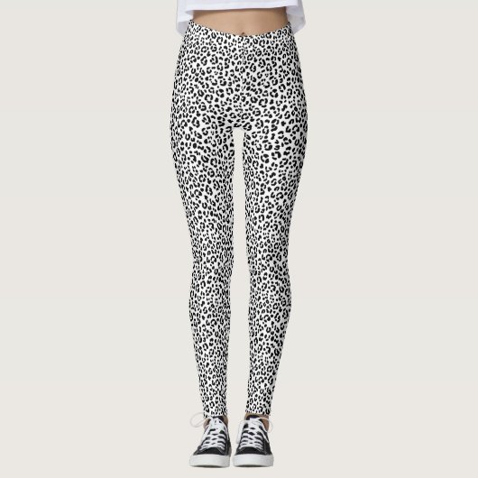 Leggings Poster de animal léopard noir et blanc (Devant)
