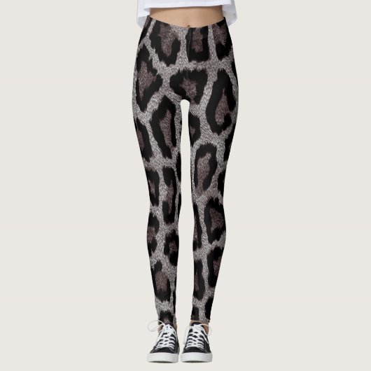 Leggings Poster de animal Léopard noir gris Brown (Devant)