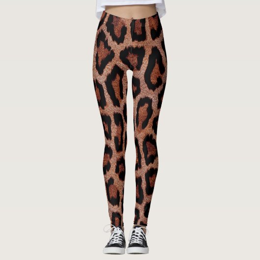 Leggings Poster de animal Léopard Noir Rouge Or Brown (Devant)