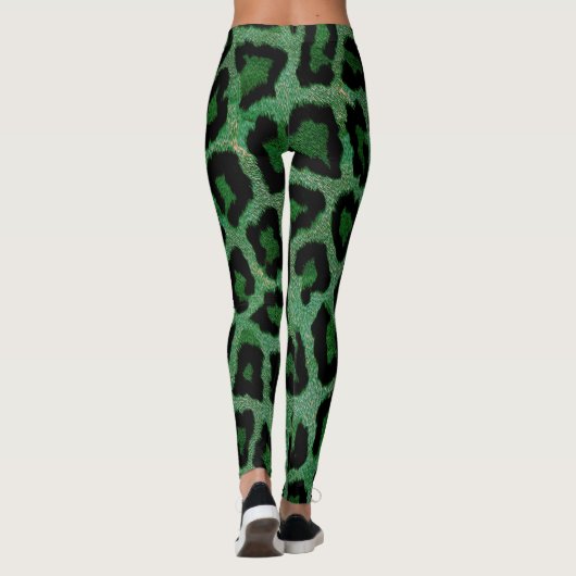 Leggings Poster de animal léopard noir vert (Dos)
