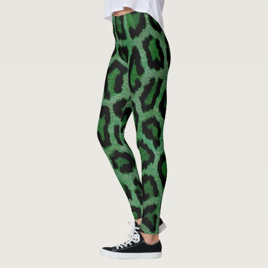 Leggings Poster de animal léopard noir vert (Gauche)