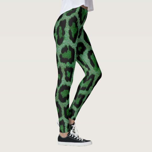 Leggings Poster de animal léopard noir vert (Droite)