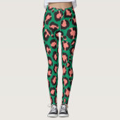 Leggings Poster de animal Léopard vert rose corail moderne (Devant)