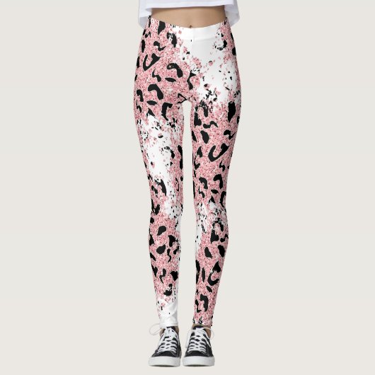 Leggings Poster de animal rose et noir sur blanc (Devant)