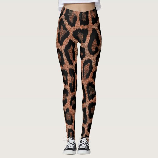 Leggings Poster de animal rouge Brown de léopard noir (Devant)